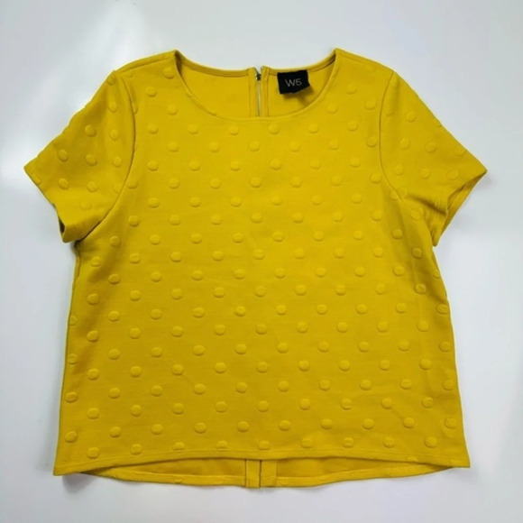 Anthropologie W5 Yellow Polka Dot‎ Top Short Sleeve Size Medium - Picture 2 of 9